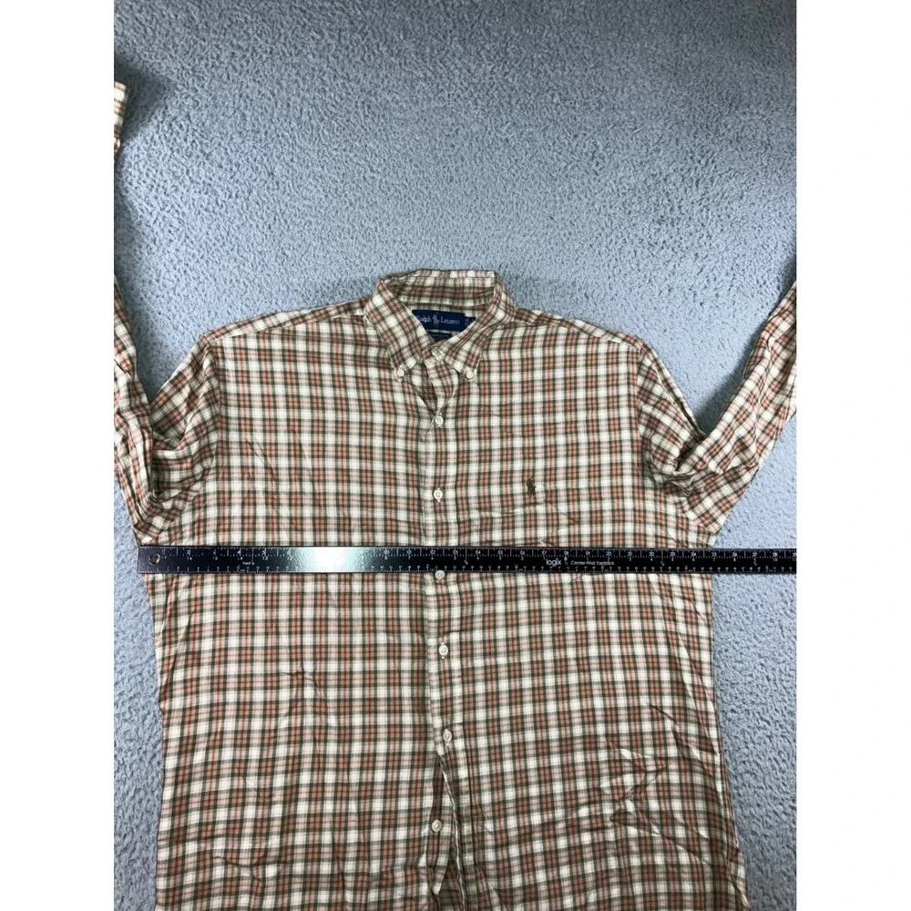 Ralph Lauren Button Down Men 2XL 16 34/35 Yarmouth Plaid Neutral Green Brown L/S